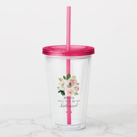 Blushing Blooms Bridesmaid Voorstel Acryl Drinkbeker (Voorkant)