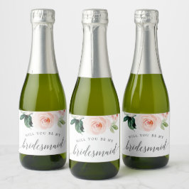 Blushing Blooms Bruidsmeisje voorstel labels Sparkling Wijnetiket