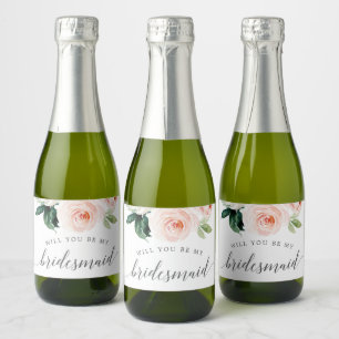 Blushing Blooms Bruidsmeisje voorstel labels Sparkling Wijnetiket