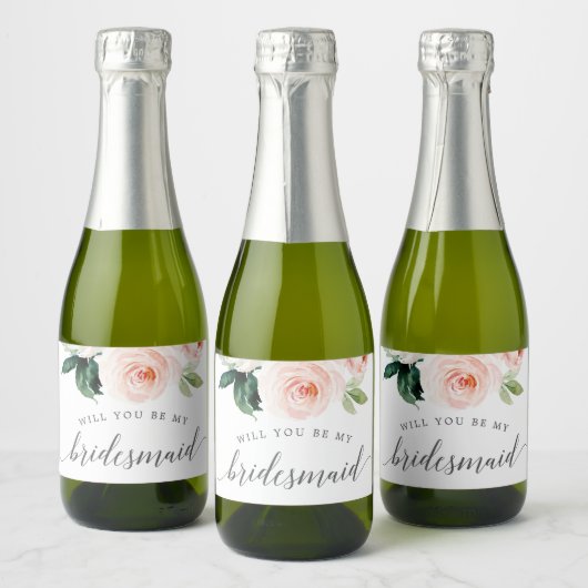 Blushing Blooms Bruidsmeisje voorstel labels Sparkling Wijnetiket (Flessen)