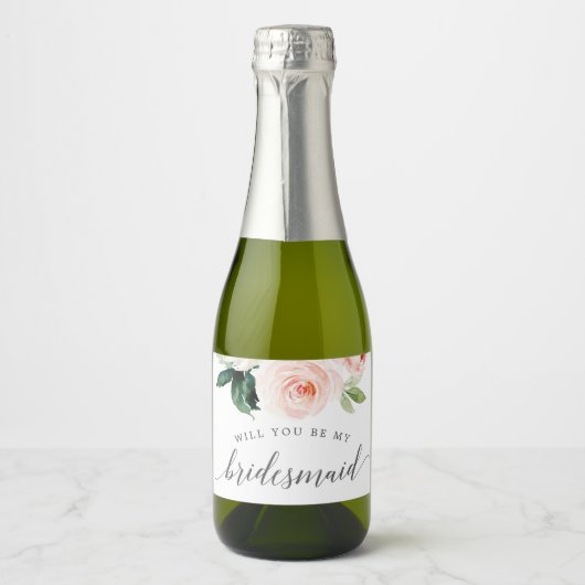 Blushing Blooms Bruidsmeisje voorstel labels Sparkling Wijnetiket (Voorkant)