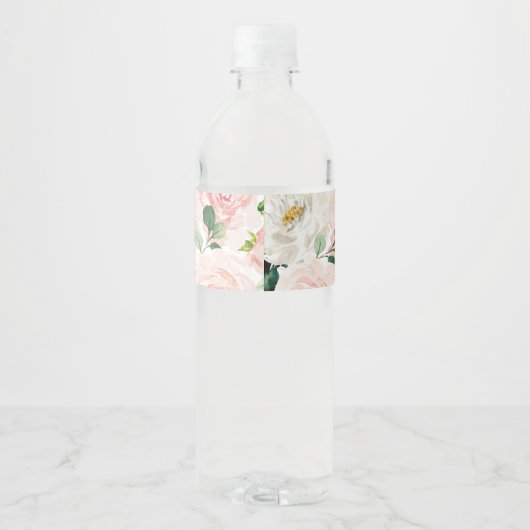Blushing Blooms Bruiloft Water Fles Label Waterfles Etiket (Achterkant)