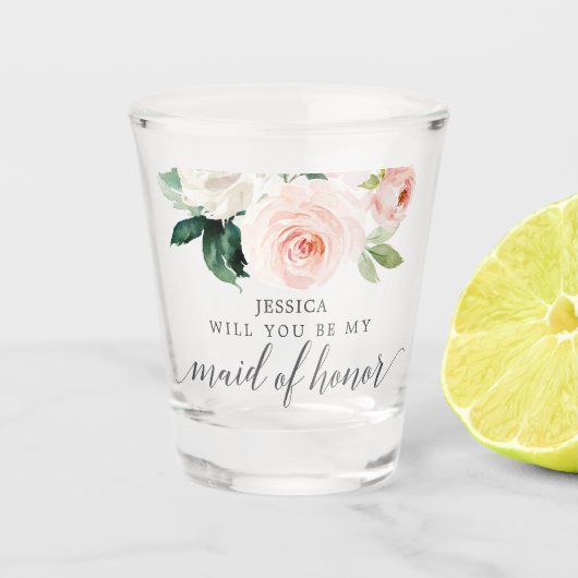 Blushing Blooms Maid of Honor proposal Shot Glass Glas (Voorkant)