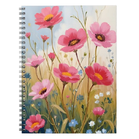 Blushing Blooms | Pink Flower Meadow Floral Notitieboek (Voorkant)