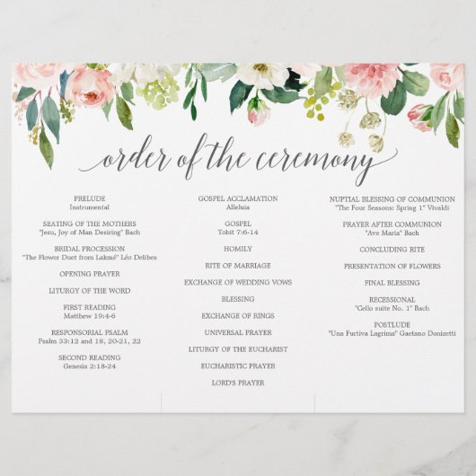 Blushing Blooms Tri-Fold Wedding Programme Flyer (Achterkant)