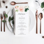 Blushing Blooms WeddenMenu of Vrijgezellenfeest Me Kaart<br><div class="desc">Geef uw heerlijke menu weer op deze mooie kaarten - het perfecte formaat om op elk bord te plaatsen! Dit ontwerp bevat een prachtig scriptlettertype en een mooie boeket van bloemen. Eenvoudig de levensmiddelen bewerken!</div>