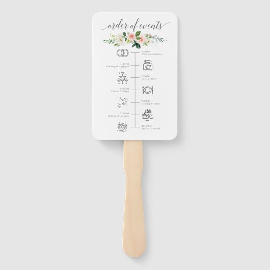 Blushing Blooms Weddenprogramma en tijdlijn Handwaaier (Achterkant)