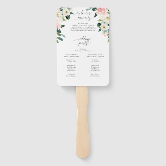 Blushing Blooms Weddenschap Program Fan Loving Mem Handwaaier (Achterkant)