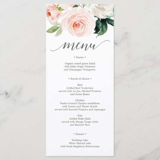 Blushing Blooms Wedding Menu - Weddenschappen (Voorkant)