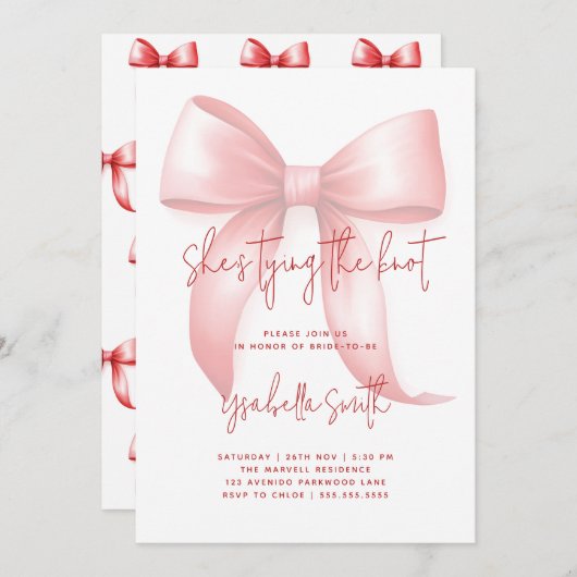 Blushing Bow | Een chique bruids douche uitnodigin Kaart (Voorkant / Achterkant)