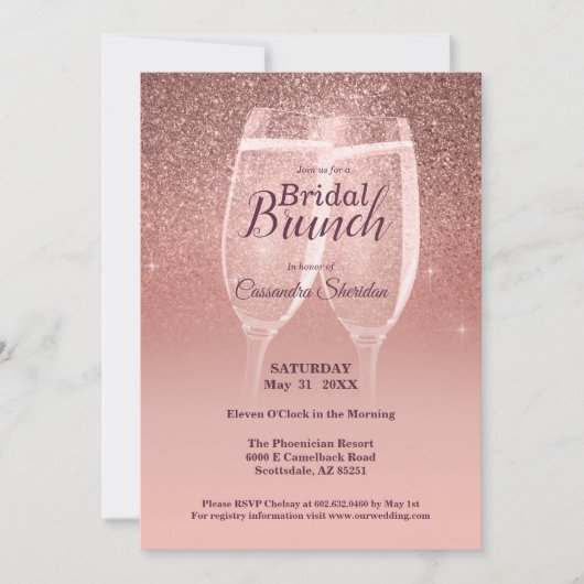 Blushing Bridal Brunch Sparkle Invitation Kaart (Voorkant)