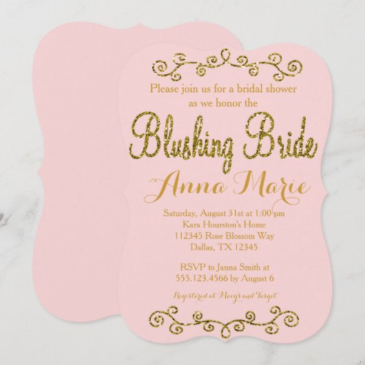 Blushing Bride Blush Pink Bridal Shower-uitnodigin Kaart (Voorkant / Achterkant)