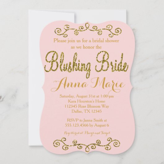 Blushing Bride Blush Pink Bridal Shower-uitnodigin Kaart (Voorkant)