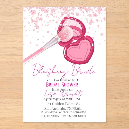 Blushing Bride Bridal Shower Invitation  Acryl Uitnodigingen (Voorkant)