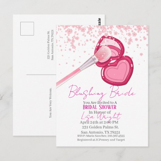 Blushing Bride Bridal Shower Invitation  Briefkaart (Voorkant / Achterkant)