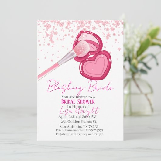 Blushing Bride Bridal Shower Invitation  Kaart (Staand voorkant)