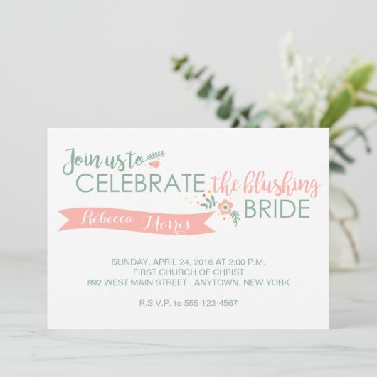 Blushing Bride Shower-uitnodiging Kaart (Staand voorkant)