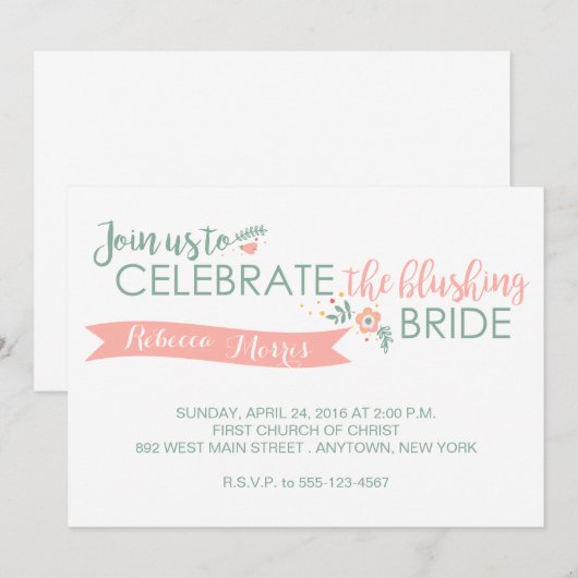 Blushing Bride Shower-uitnodiging Kaart (Voorkant / Achterkant)