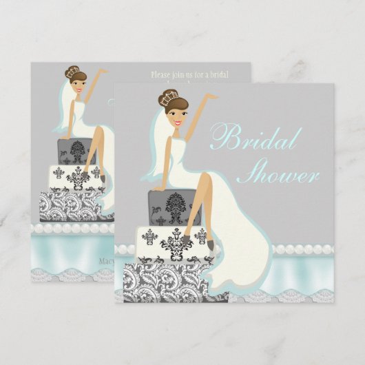 Blushing Brunette Damask Cake Vrijgezellenfeest In Kaart (Voorkant / Achterkant)