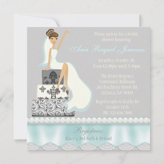 Blushing Brunette Damask Cake Vrijgezellenfeest In Kaart (Achterkant)