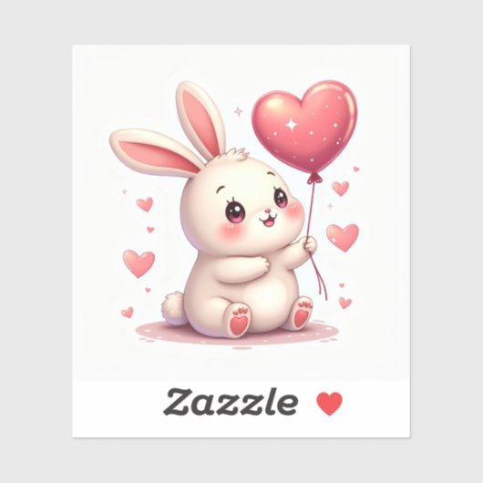 Blushing Bunny with Heart Balloon – Pastel Kawaii  Sticker (Vel)