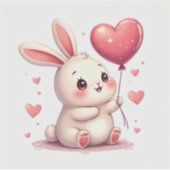 Blushing Bunny with Heart Balloon – Pastel Kawaii  Sticker (Voorkant)