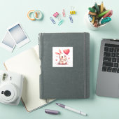 Blushing Bunny with Heart Balloon – Pastel Kawaii  Sticker (iPad Cover)