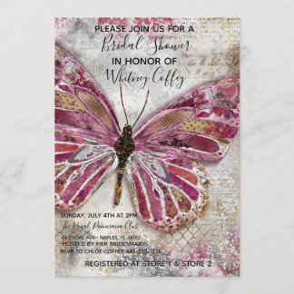 Blushing Butterfly Bridal Shower Invitation Kaart