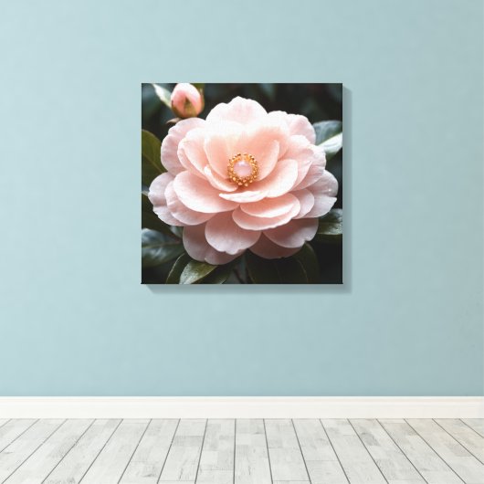 Blushing Camellia Adornment Canvas Afdruk (Insitu (Houten vloer))