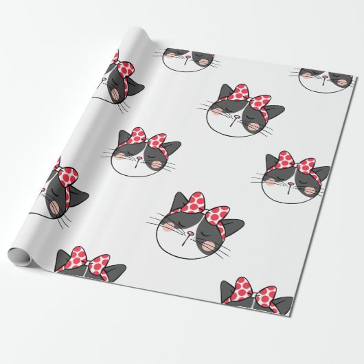 Blushing Cat Bow Cadeaupapier (Uitgerold)