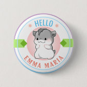 Blushing Chibi Hamster  naam Hallo Ronde Button 5,7 Cm (Voorkant)