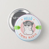 Blushing Chibi Hamster naam Hallo Ronde Button 5,7 Cm (Voorkant /achterkant)