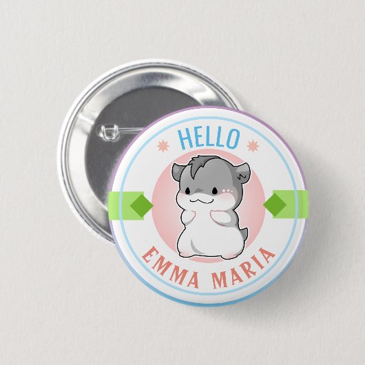 Blushing Chibi Hamster  naam Hallo Ronde Button 5,7 Cm (Voorkant /achterkant)