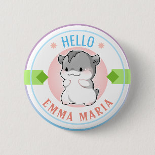 Blushing Chibi Hamster naam Hallo Ronde Button 5,7 Cm