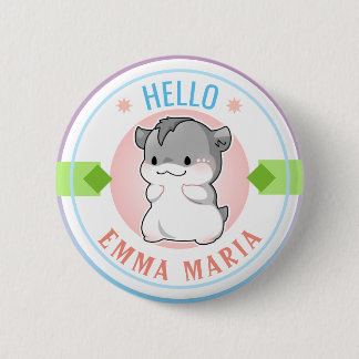 Blushing Chibi Hamster naam Hallo Ronde Button 5,7 Cm