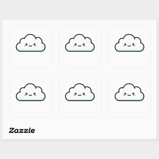 Blushing Cloud – Cute Kawaii Illustration Vierkante Sticker (Vel)