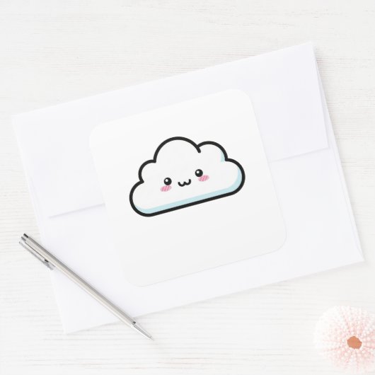 Blushing Cloud – Cute Kawaii Illustration Vierkante Sticker (Envelop)