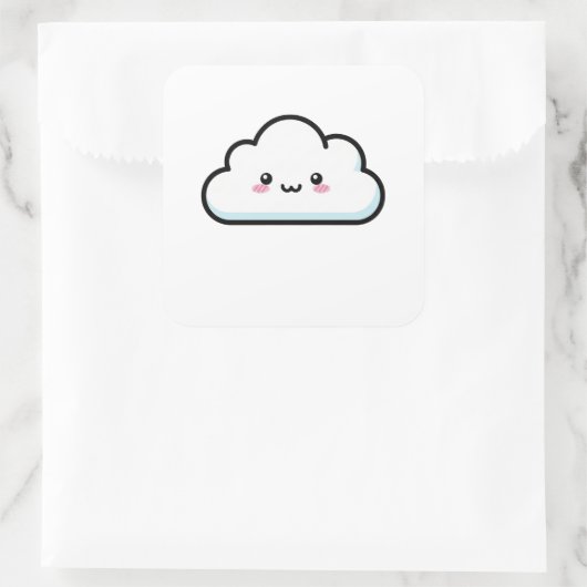 Blushing Cloud – Cute Kawaii Illustration Vierkante Sticker (Tas)