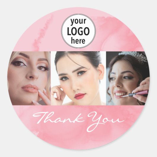 Blushing Coral Pink Makeup Photo Logo Thank You Ronde Sticker (Voorkant)