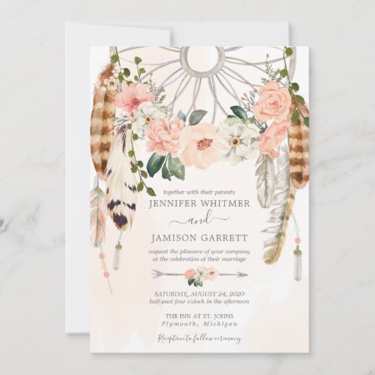 Blushing Dream Boho Dreamweaver Wedding Kaart (Voorkant)