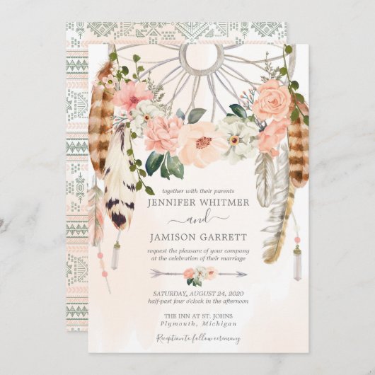 Blushing Dream Boho Dreamweaver Wedding Kaart (Voorkant / Achterkant)