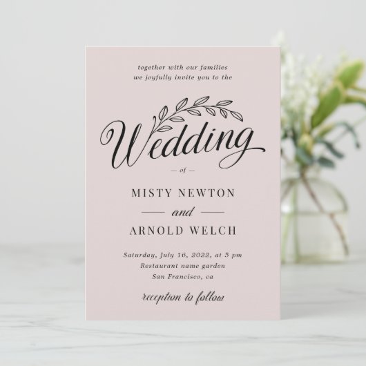 Blushing Dusty Roos Backyard Botanic Leaf Wedding Kaart (Staand voorkant)