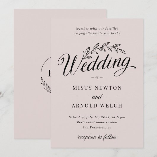 Blushing Dusty Roos Backyard Botanic Leaf Wedding Kaart (Voorkant / Achterkant)