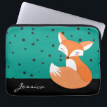 Blushing Fox met aangepaste naam Laptop Sleeve<br><div class="desc">Een schattig blozend houten vossenontwerp over een gevlekt patroon met blauwgroen achtergrond en aangepaste naam. Voer jouw namen in plaats van de voorbeeldnaam in de sjabloon van het ontwerp. Dit computer sleeve is een geweldige keuze voor het beschermen van uw laptop of tablet.</div>