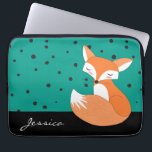 Blushing Fox met aangepaste naam Laptop Sleeve<br><div class="desc">Een schattig blozend houten vossenontwerp over een gevlekt patroon met blauwgroen achtergrond en aangepaste naam. Voer jouw namen in plaats van de voorbeeldnaam in de sjabloon van het ontwerp. Dit computer sleeve is een geweldige keuze voor het beschermen van uw laptop of tablet.</div>