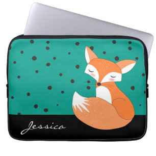 Blushing Fox met aangepaste naam Laptop Sleeve