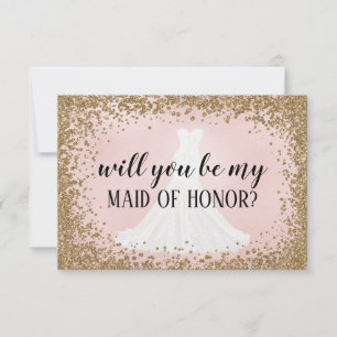 Blushing Glitter Bride Bridesmaid proposal Kaart
