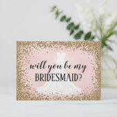 Blushing Glitter Bride Bridesmaid proposal Kaart (Staand voorkant)