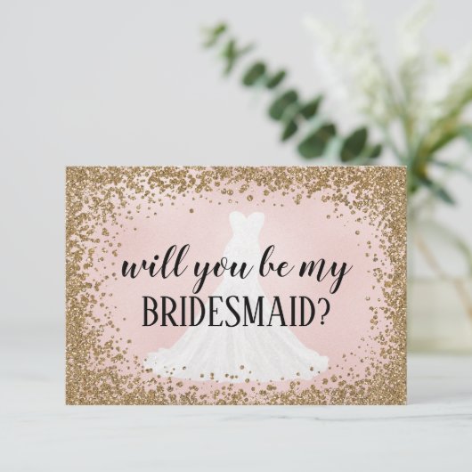 Blushing Glitter Bride Bridesmaid proposal Kaart (Staand voorkant)