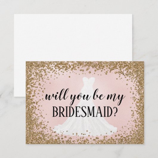 Blushing Glitter Bride Bridesmaid proposal Kaart (Voorkant / Achterkant)